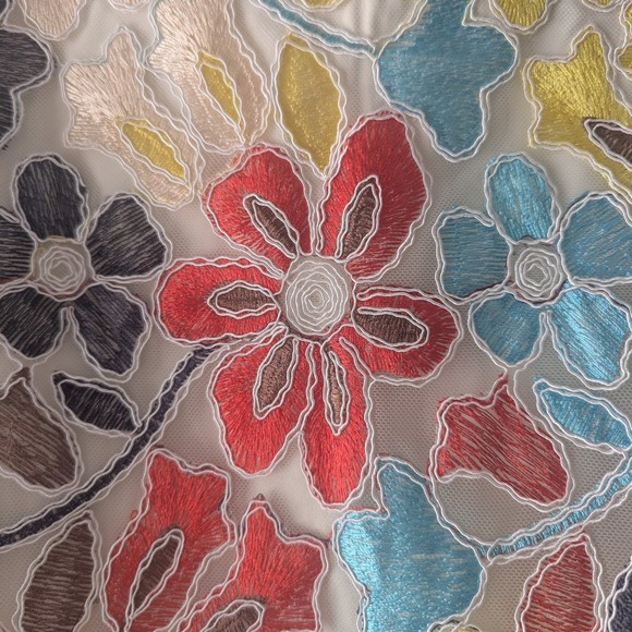 Anthropologie Eva Franco Floral‎ Embroidered Midi Skirt Cream Multicolor Sz 12 - Picture 5 of 10